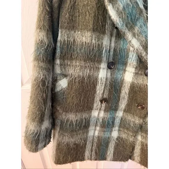 Halogen Nordstrom Green Shaggy Plaid Fuzzy Coat sz XXL - Picture 4 of 8